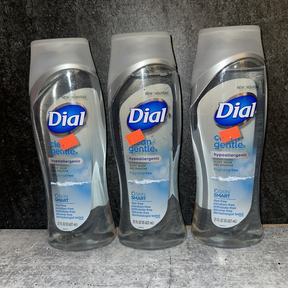 Lot Of 3 Dial Clean + Gentle JUMBO 21oz Hypoallergenic Fragrance Free Bodywash!
